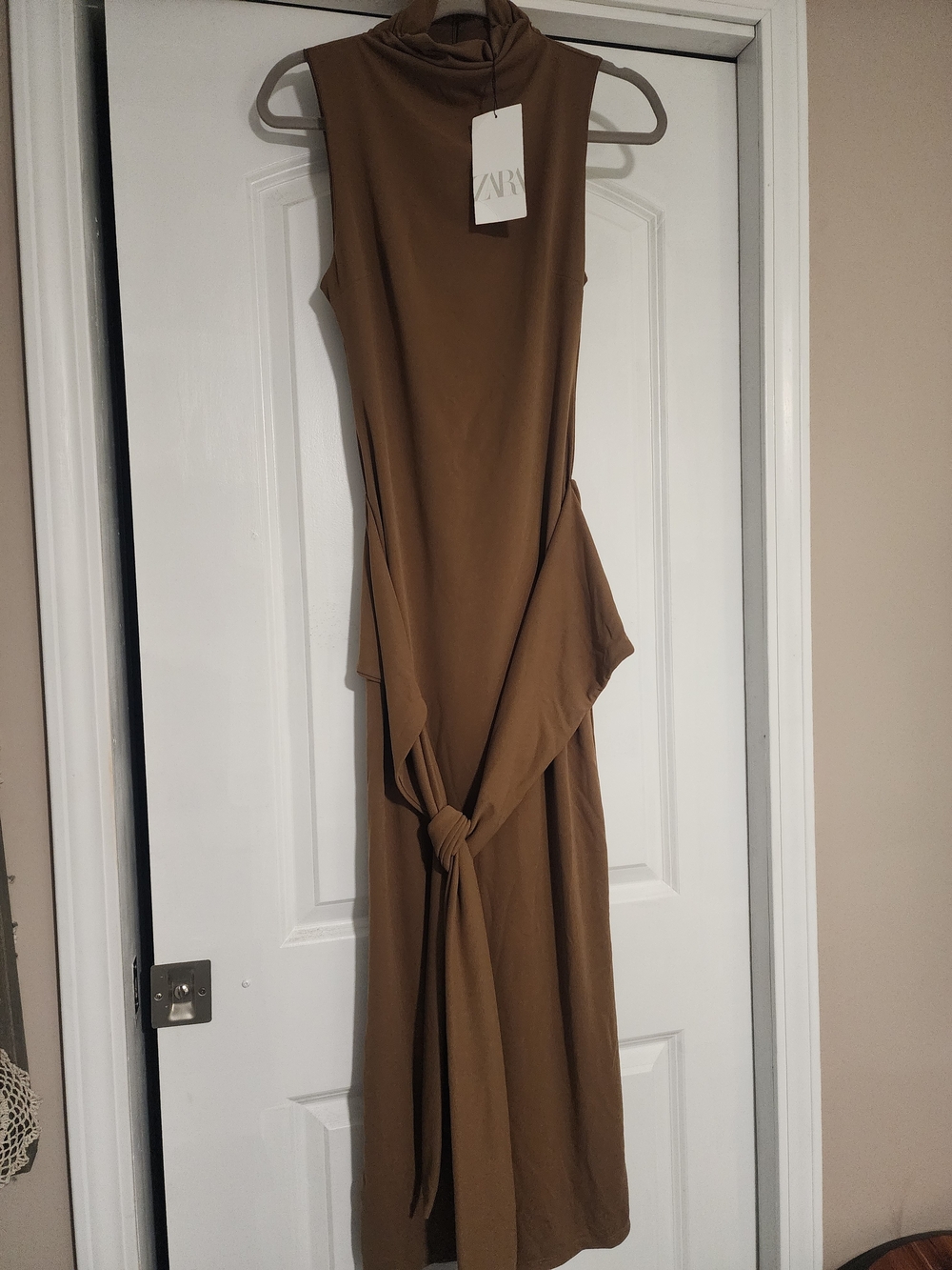 ZARA Sleeveless Maxi Dress in Brown with Front Knot
